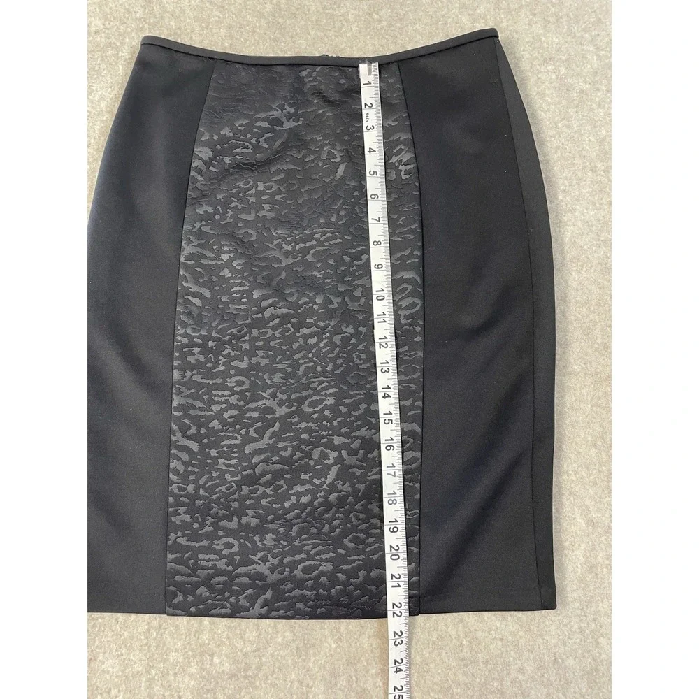 Calvin Klein Animal Print Black Pencil Skirt Sz 6 Lined Zipper Hook And Eye Midi